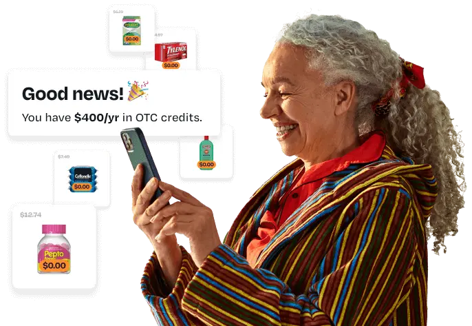 Senior woman using OTC app to purchase popular items with her OTC benefit